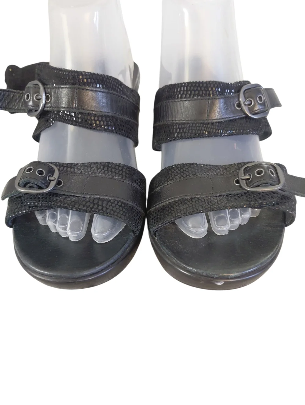Dansko Jessie Black Strappy Slide Python Sandals with Buckles Size 9